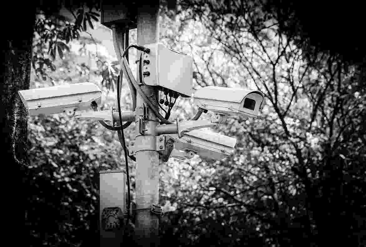 Cameras mounted on top of a lamp post