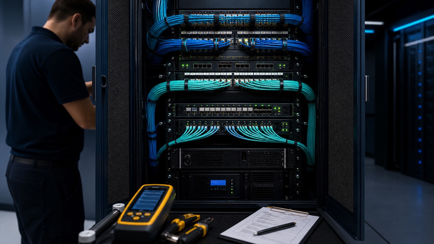 Structured network rack and professional cabling